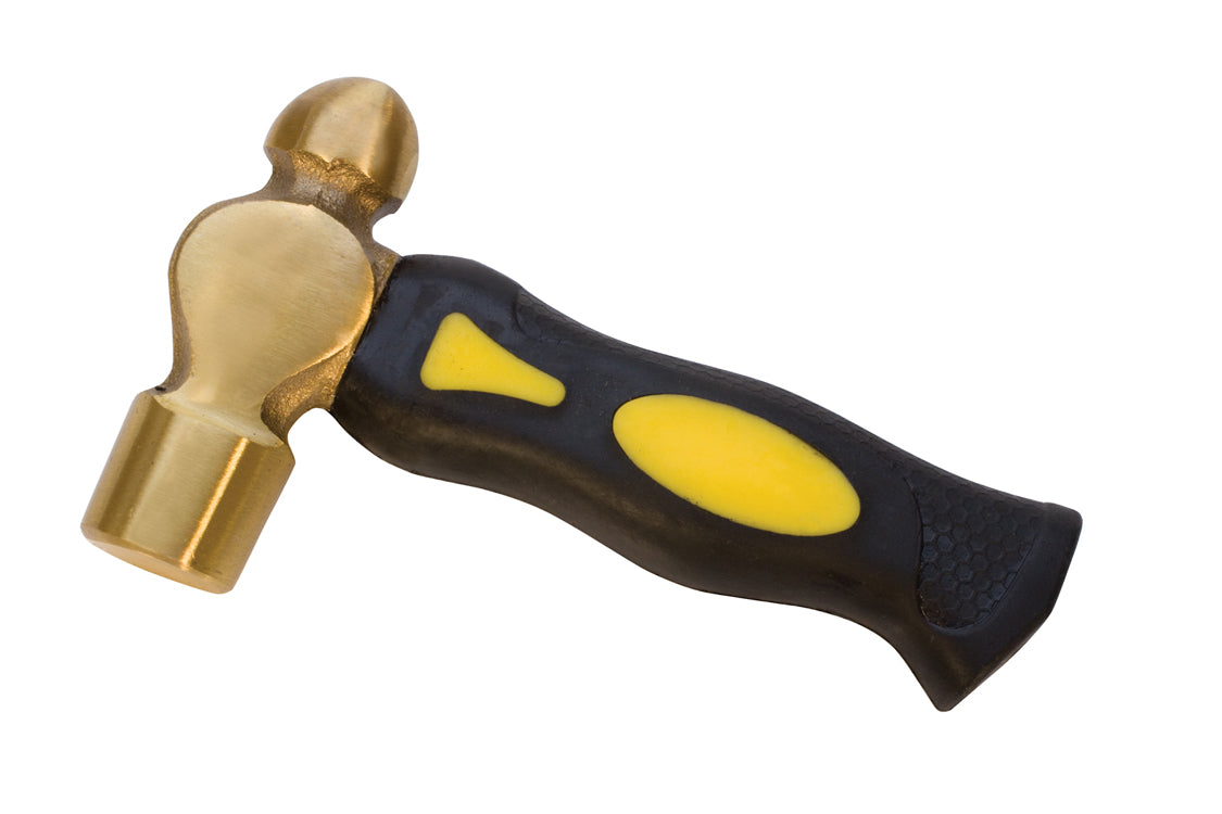 1 lb brass hammer mallet with short ergonomic black and yellow handle for precise stamping