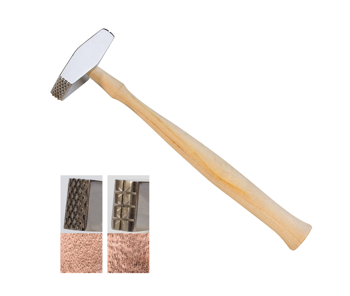 Rectangular Star/X-Hatch double-sided diamond texturing hammer for metal and jewelry with wooden handle