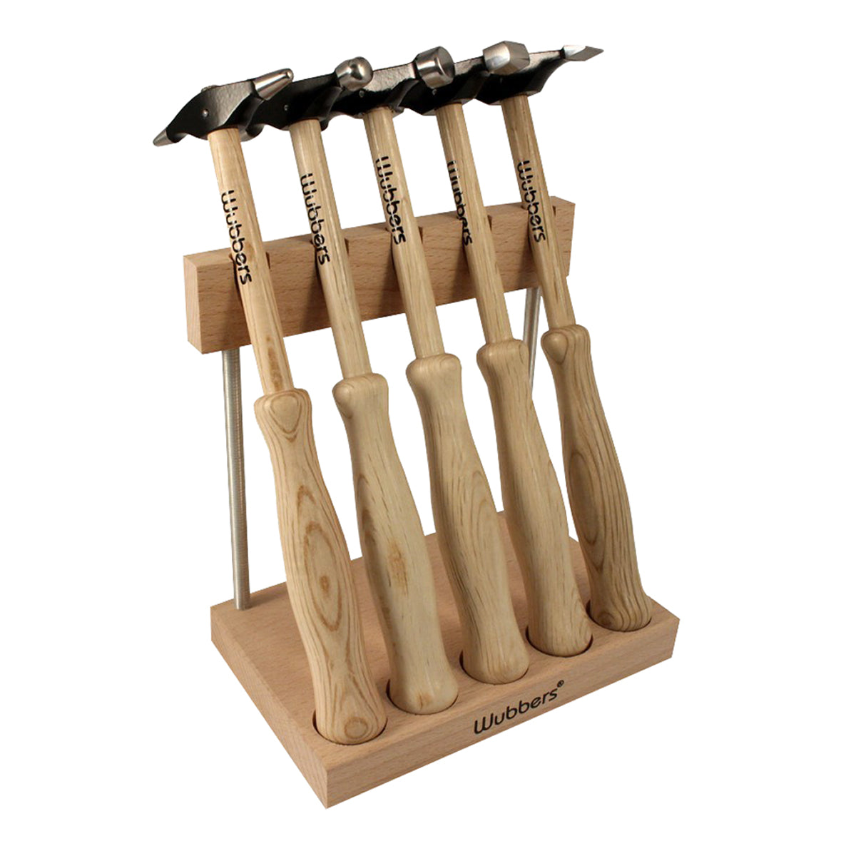 Set of 5 8-1/2" Wubbers Artisan's Mark Hammers w/ Wooden Stand by PMC Supplies