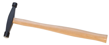 Embossing hammer with two domed faces and wooden handle for metalworking and repoussé tasks