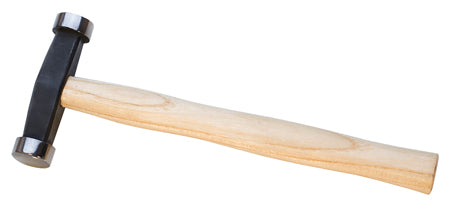4-5/8 inch flat domed planishing hammer with wooden handle for precise metal shaping and smoothing