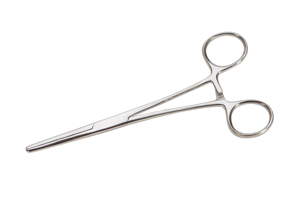 6-inch straight stainless steel forceps with serrated jaws and box-joint design for precise gripping