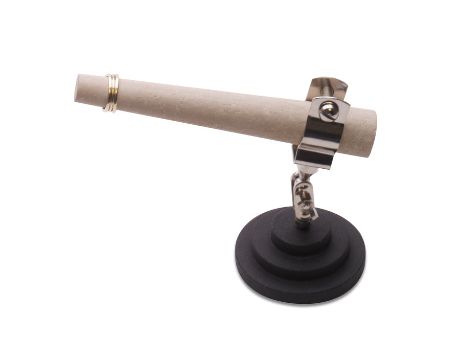 Ring stand with ceramic mandrel and heavy metal base for jewelry repair and assembly tasks