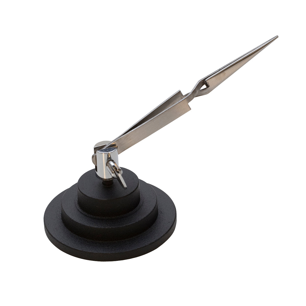 Basic Third Hand tool with weighted base and 4-1/2" cross-locking tweezers for hands-free soldering and precise component holding