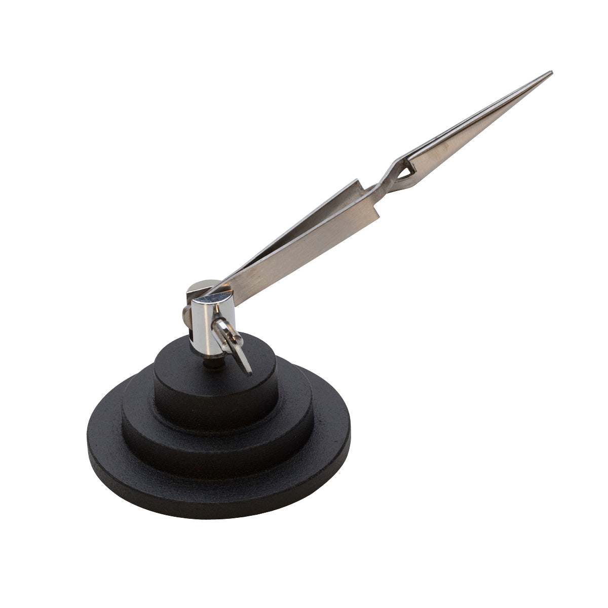 Basic Third Hand tool with weighted base and 4-1/2" cross-locking tweezers for hands-free soldering and precise component holding