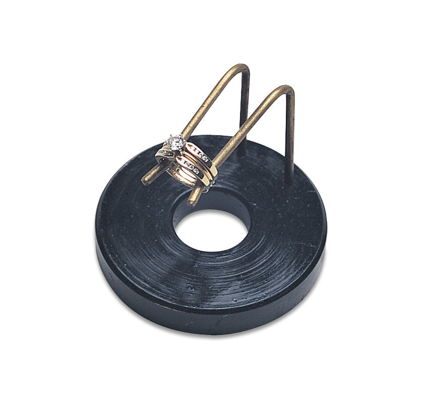 3 inch by 2 inch ring holder with heavy cast-iron base and adjustable prongs for soldering and jewelry making tasks