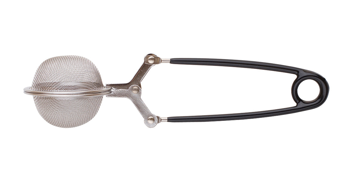 Small parts holding basket with fine stainless steel mesh and black plastic handle for ultrasonic and steam cleaning