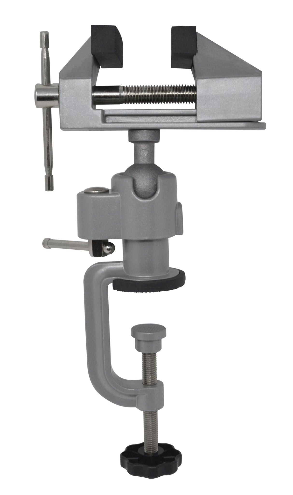 360° Rotating Tabletop Swivel Vise with 3-inch jaws and clamp mount for precise angle control and secure holding