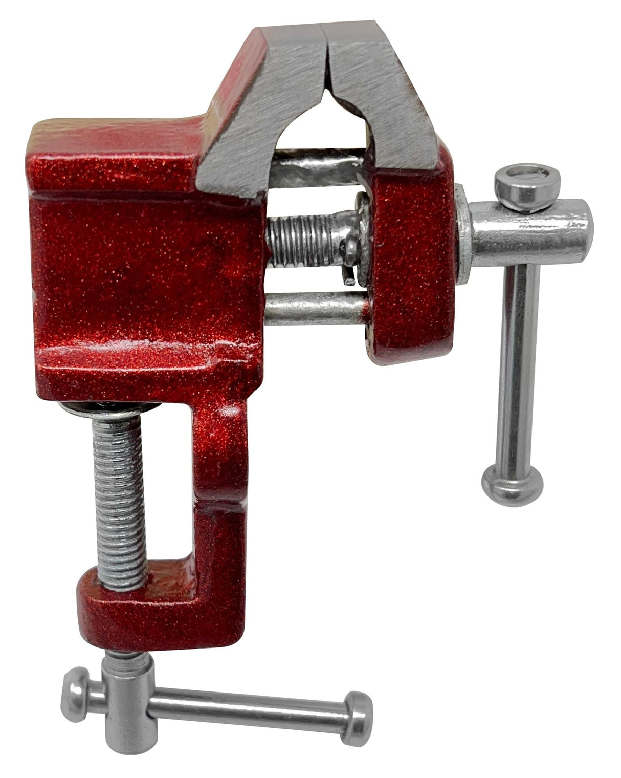 Mini Clamp Type Vise with 1 inch jaws, cast iron, red enamel coating, compact design for precision work