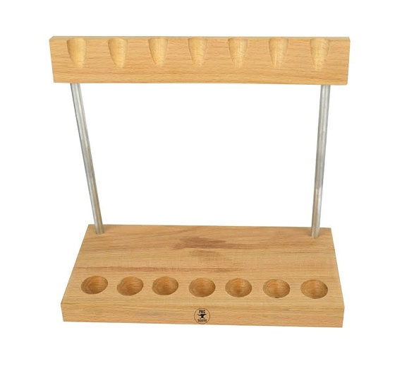 Wooden craft hammer stand with steel frame for organizing seven hammers vertically