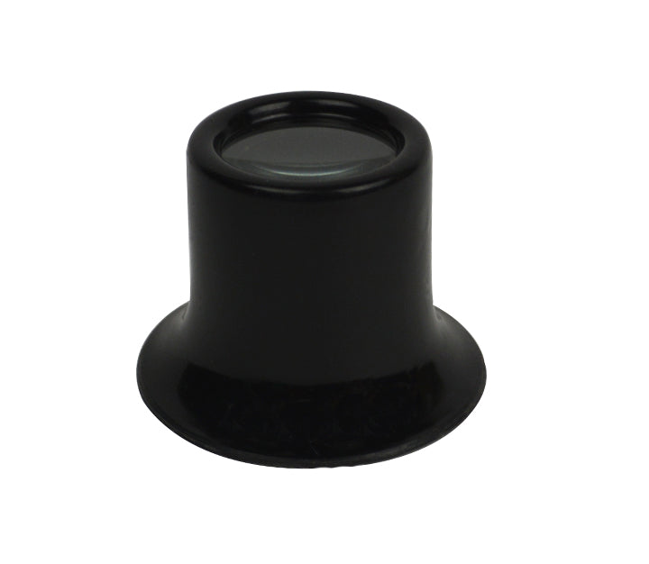 Watchmakers eye loupe with 3X magnification and black plastic frame for precision inspection
