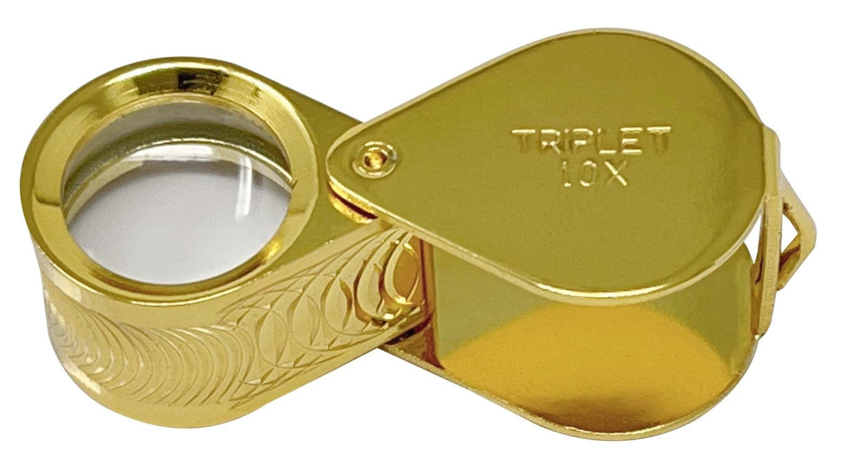 18 MM - 10X Triplet Diamond Cut Gold Eye Loupe by PMC Supplies