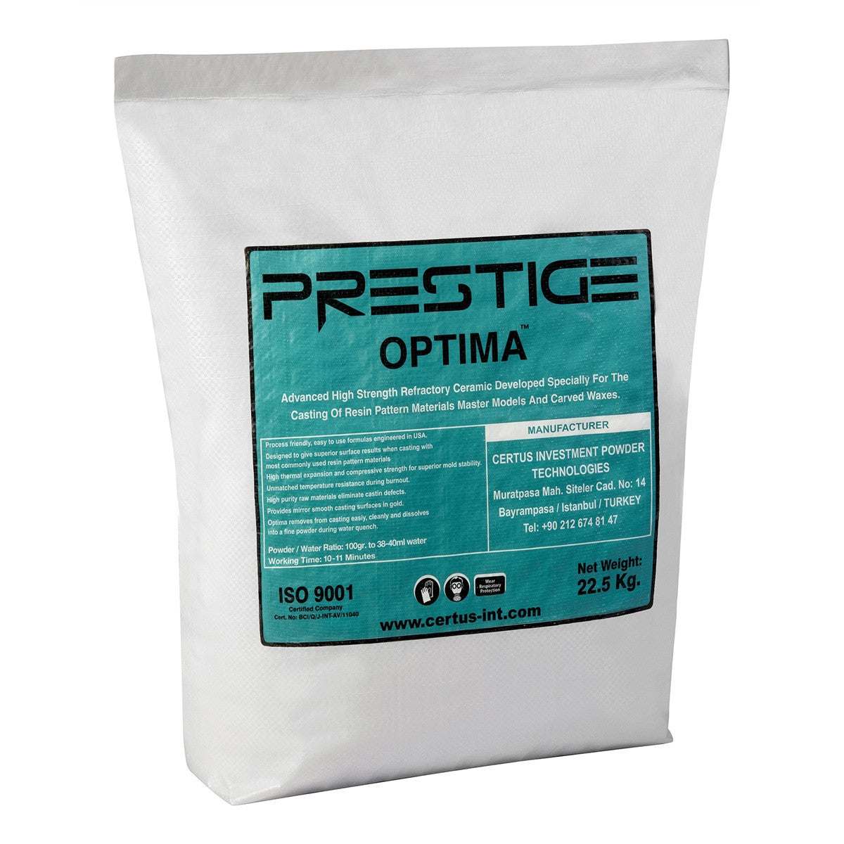 Prestige Optima Investment 49 lbs gypsum-bonded casting material for high-density, low-porosity metal pours and precise investment casting.