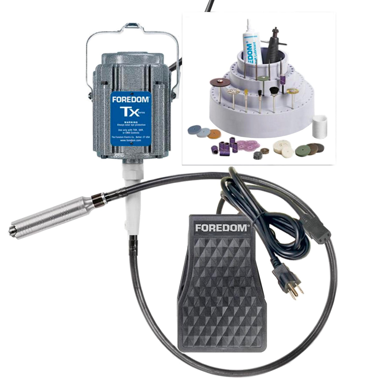 Foredom K.TX300 Flex Shaft Jeweler's Kit with motor, handpiece, foot pedal, and accessories for stone-setting and carving