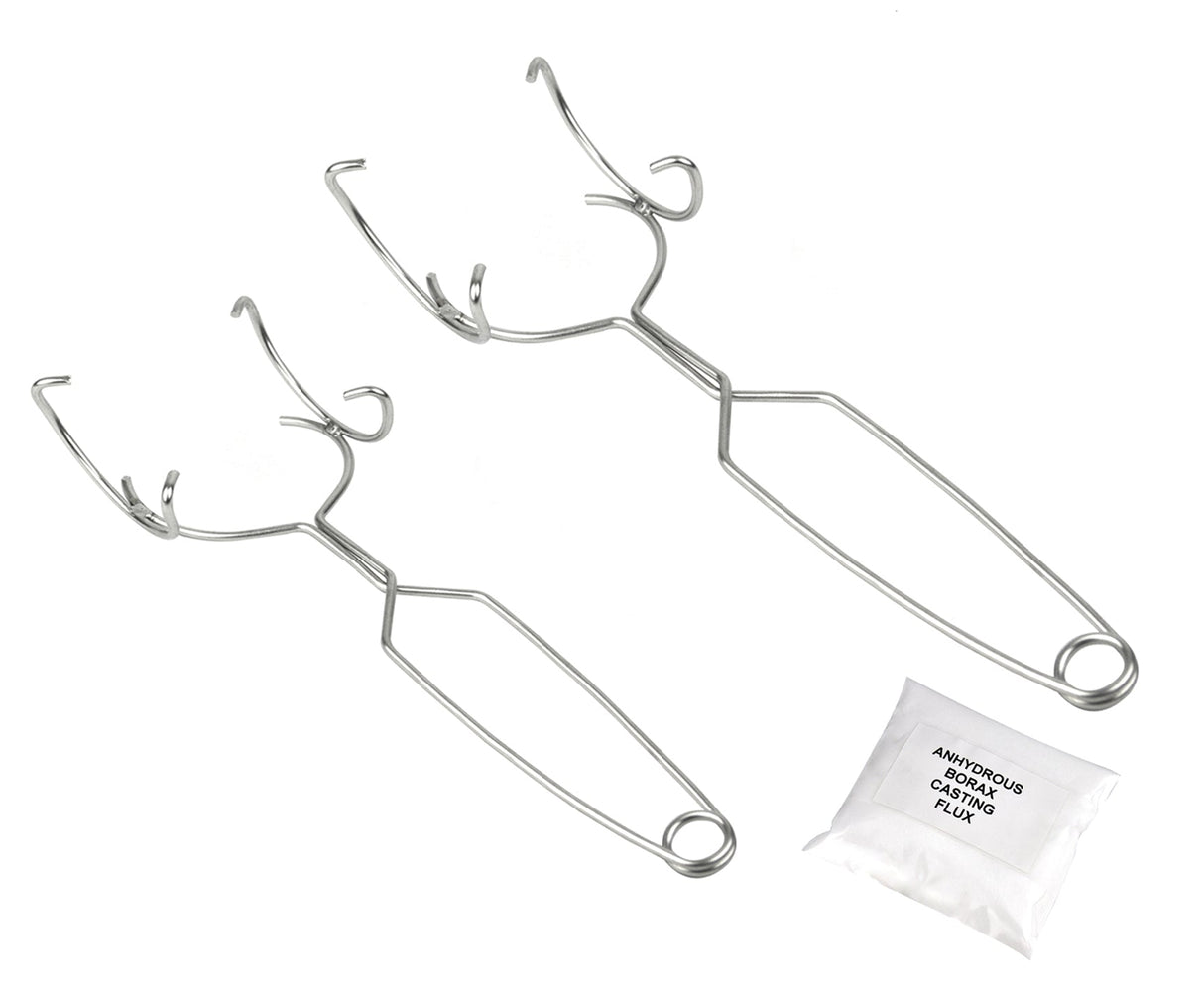 Large and Small Whip Tong Set with Borax Casting Flux for metalworking and crucible handling