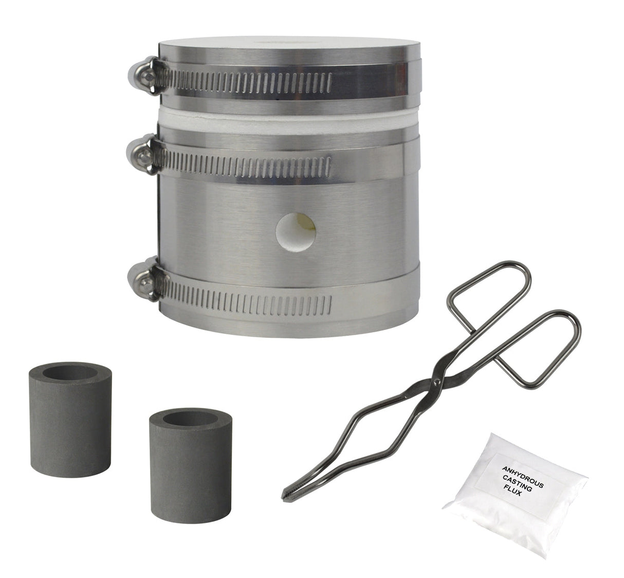 Portable Pro Kiln Propane Melting Furnace set with crucibles, tongs, and flux for melting gold, silver, copper, and other metals