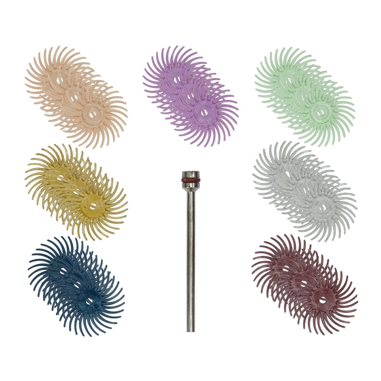 3M Radial Disc Polishing Kit with 3/32" mandrel and assorted colored radial discs for jewelry polishing and metal finishing