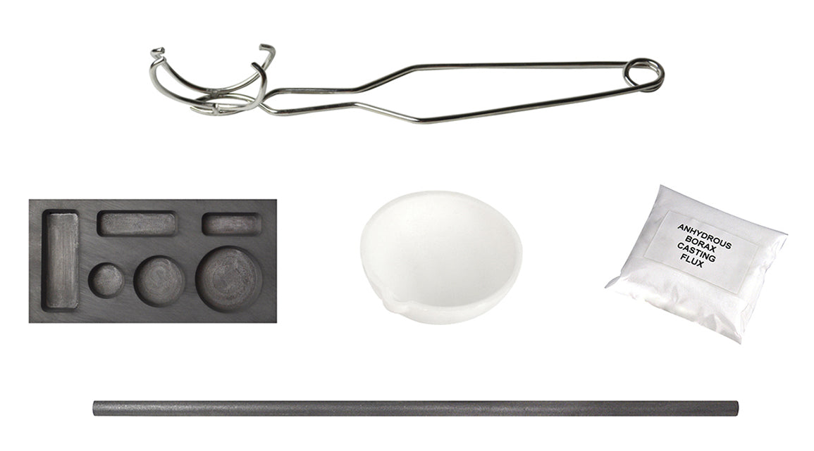 6-Cavity 1/4, 1/2, 1 Oz Melting Kit with Borax Graphite Stir Rod Combo Mold Ceramic Crucible and Tongs by PMC Supplies