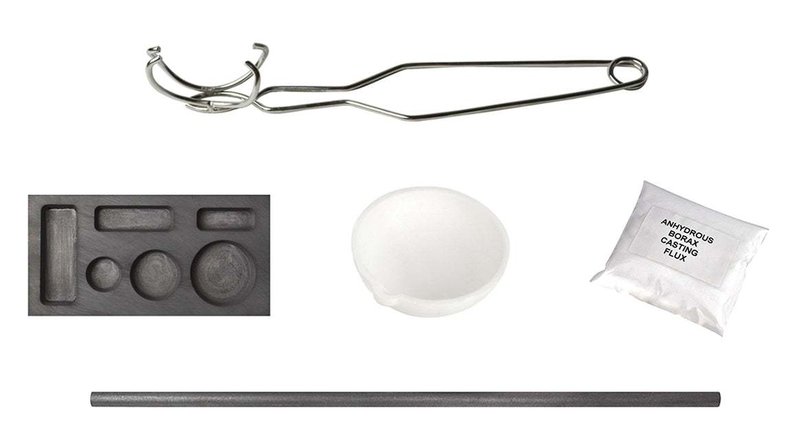 6-Cavity 1/4, 1/2, 1 Oz Melting Kit with Borax Graphite Stir Rod Combo Mold Ceramic Crucible and Tongs by PMC Supplies