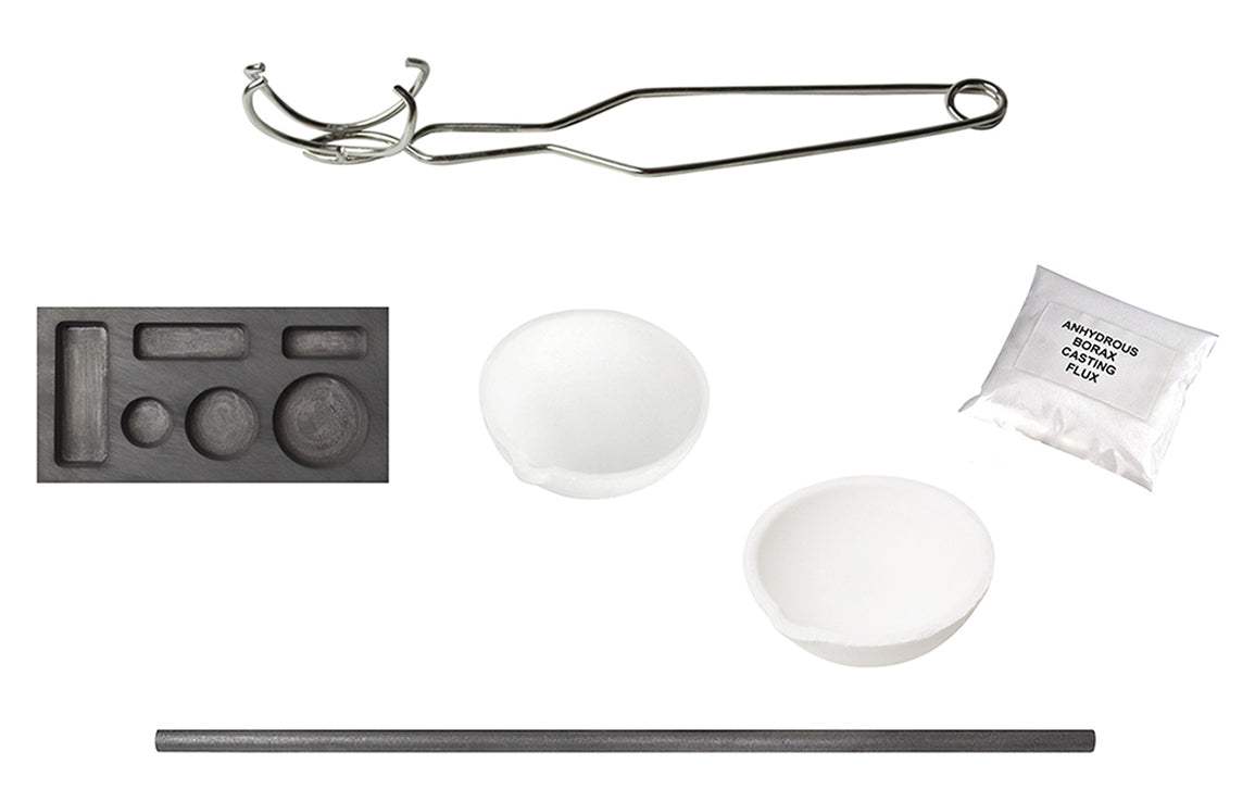 6-Cavity 1/4, 1/2, 1 Oz Melting Kit with Borax Stir Rod Graphite Combo Mold Ceramic Crucibles & Tongs by PMC Supplies