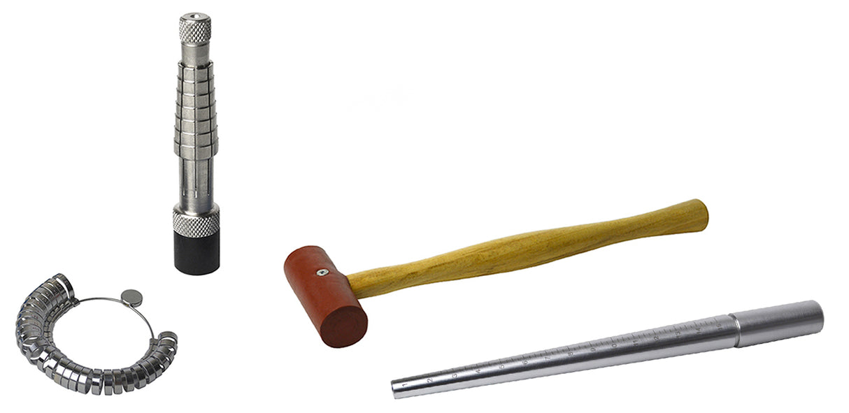 Ring Stretcher w/ 1" Rawhide Hammer Ungrooved Steel Mandrel and Sizer by PMC Supplies