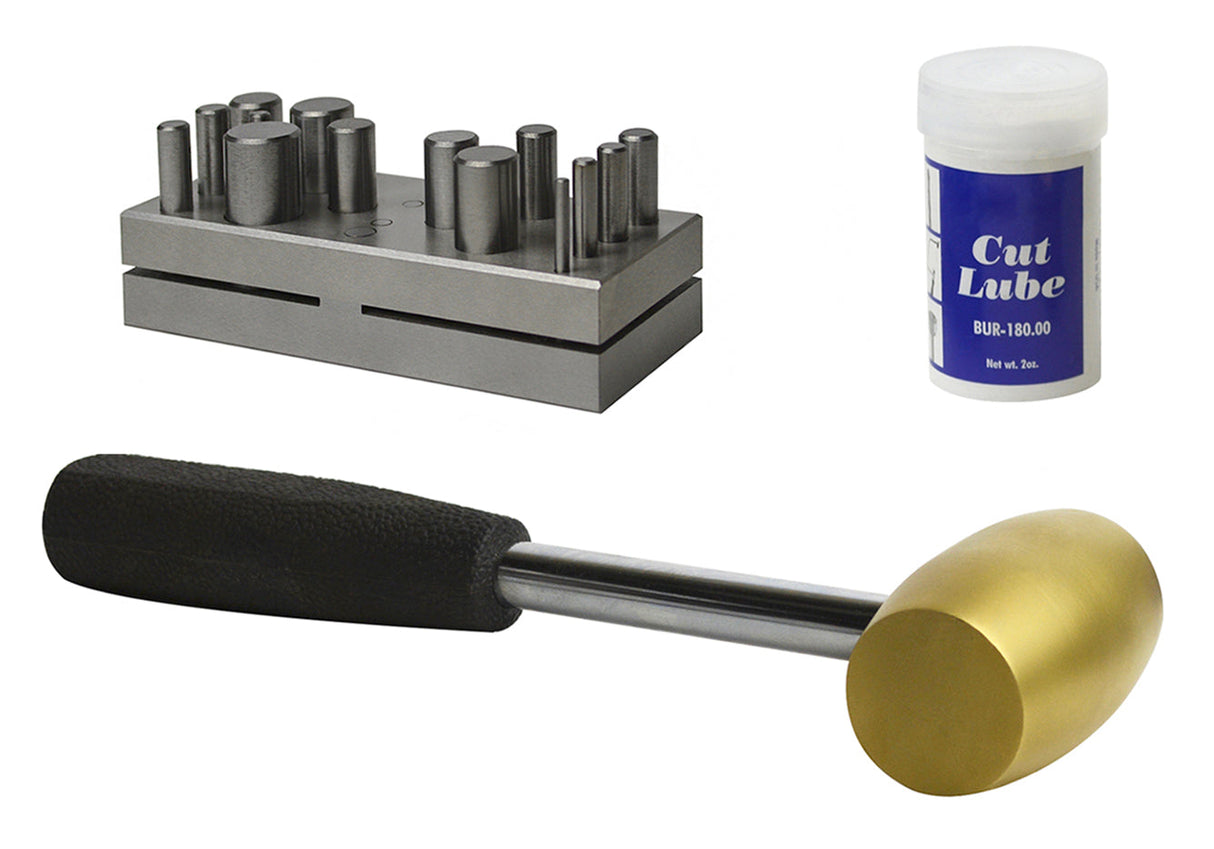 14-piece metal disc cutting kit with brass hammer and cut lube for precise metalworking circles
