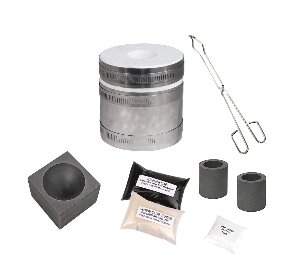 Deluxe Mini Pro Kiln Propane Assay Smelting Flux Furnace Kit with Single Cavity Graphite Conical Mold & Accessories by PMC Supplies
