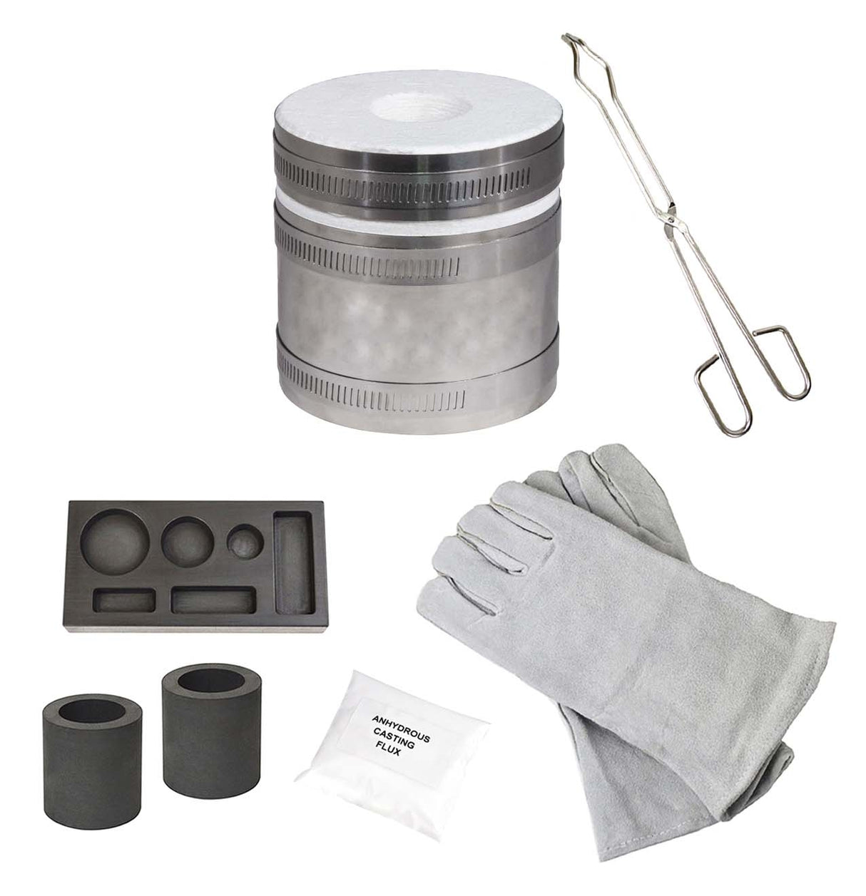 Deluxe Mini Pro Kiln Propane Furnace with 6 Cavity (1/4, 1/2, and 1 oz) Mold, and Safety Gloves by PMC Supplies