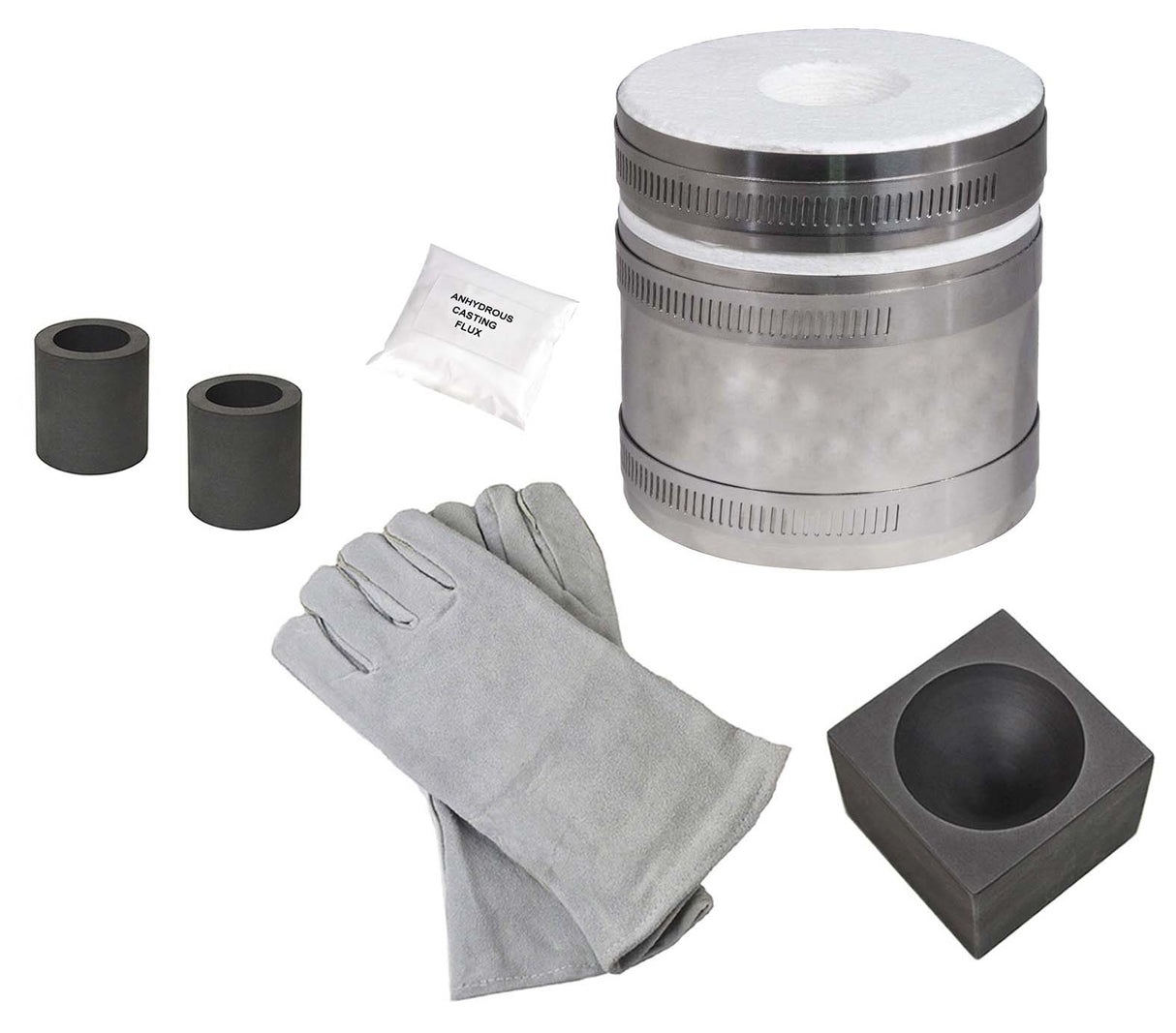 Deluxe Mini Pro Kiln Propane Furnace Kit with Single Cavity Graphite Conical Mold, Heat-Resistant Gloves by PMC Supplies