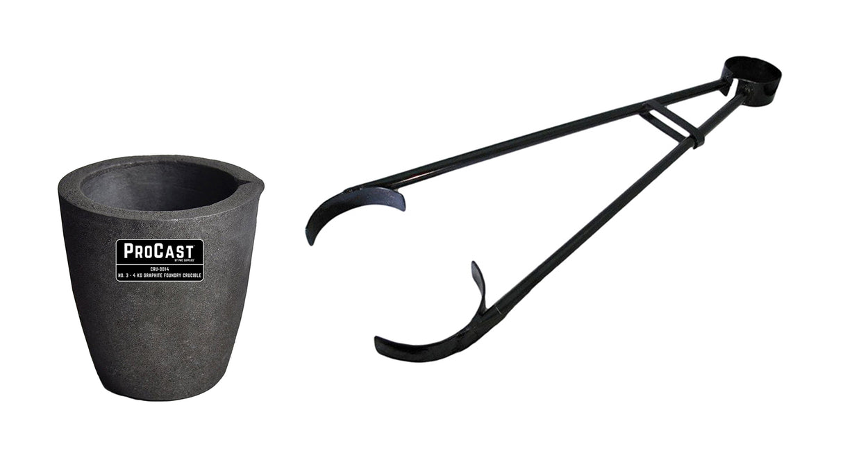 No 3 - 4 Kg Clay Graphite Foundry Crucible Kit with 26" Foundry Crucible Flask Tongs by PMC Supplies
