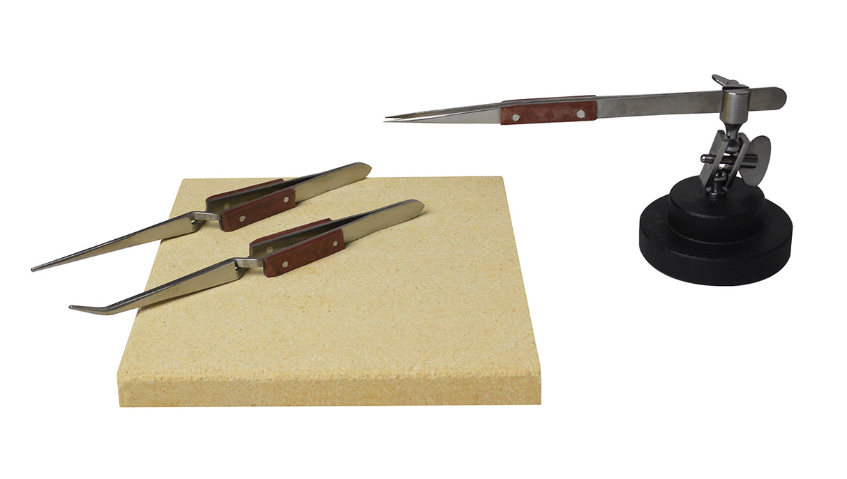 Soldering Kit with Fiber-Grip Tweezers, Third Hand Base, & 6" x 6" Heat-Resistant Board by PMC Supplies