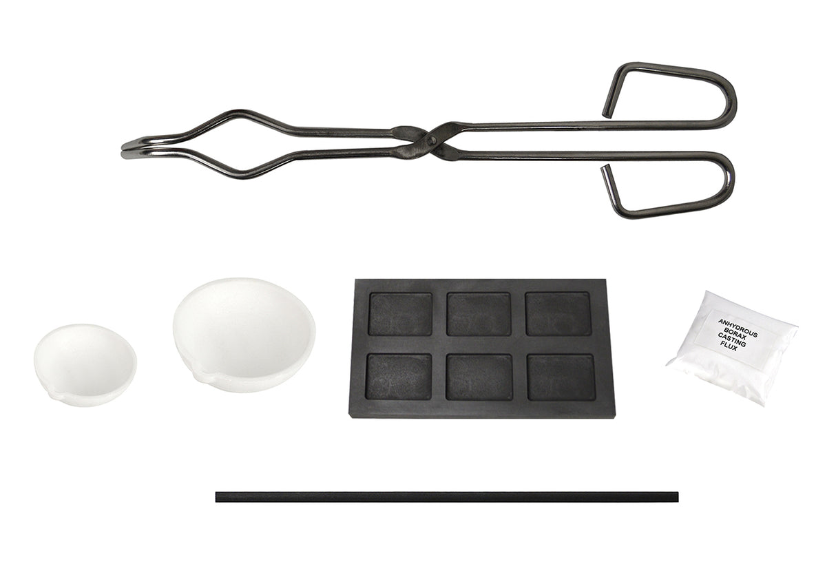 Melting Kit with Tongs, 1 T. Oz Gold Rectangular Multi-Cavity Mold, Borax Stir Rod, & Ceramic Crucibles by PMC Supplies