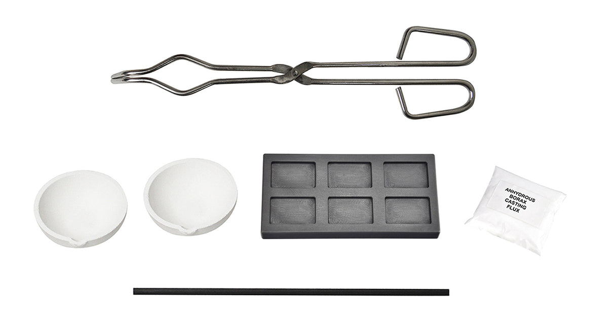 Melting Kit with Tongs Borax Graphite Stir Rod Multi-Cavity Graphite Ingot Mold & Ceramic Crucibles by PMC Supplies