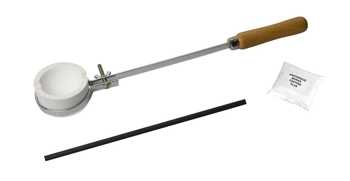 Melting Kit with 18" Fly-Nut Tongs, Borax, 7 Oz Ceramic Crucible Dish, & Graphite Stir Rod by PMC Supplies
