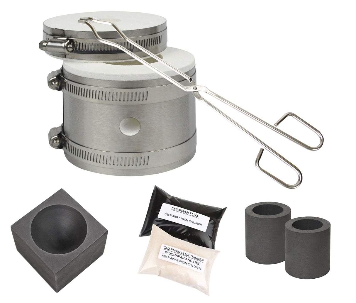 Mini Pro Kiln Kit with Tongs Chapman Flux, Flux Thinner, Graphite Conical Mold, & Crucibles by PMC Supplies