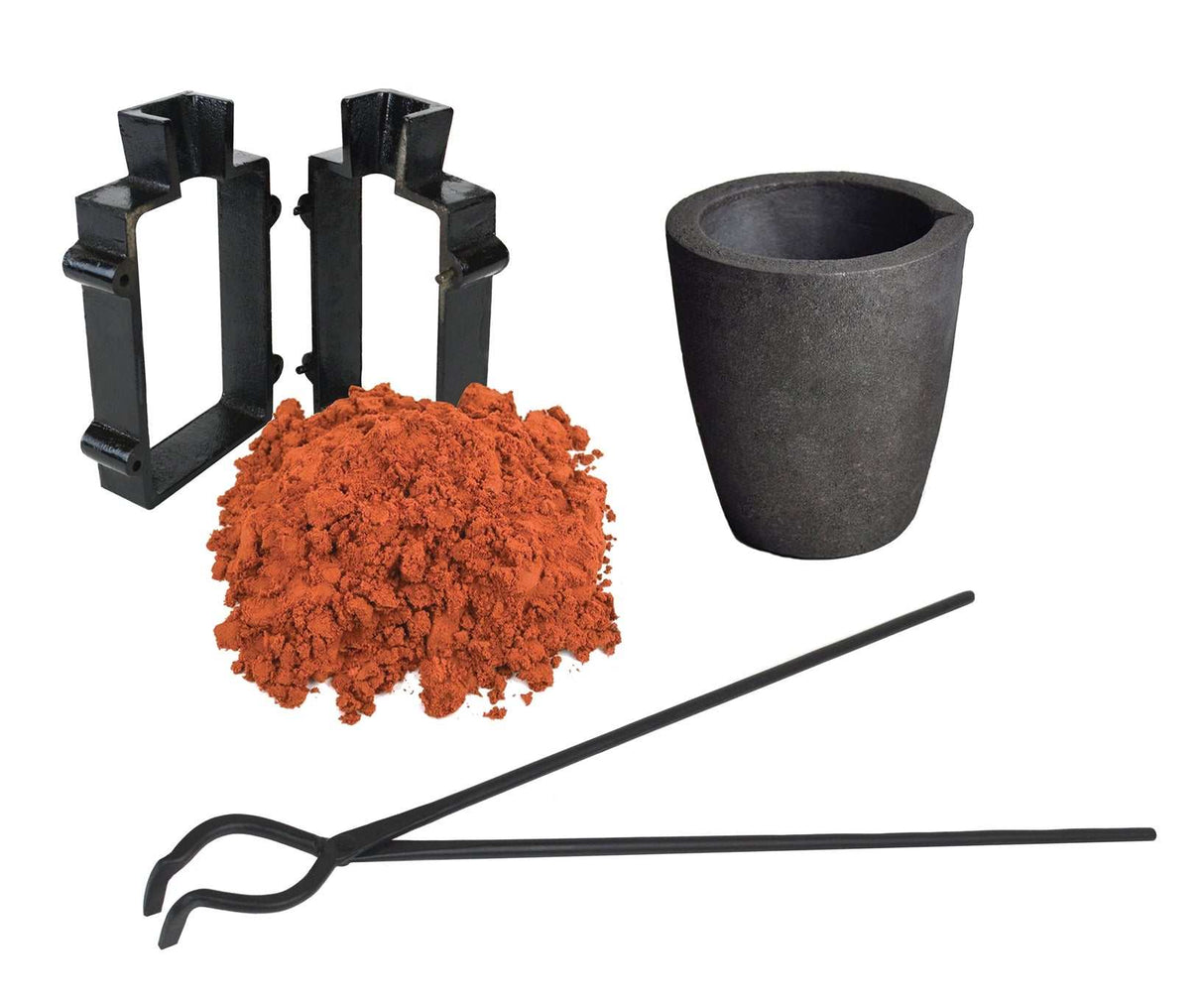 Sand Casting Set with 10 Lbs of Petrobond Sand Casting Clay, Tongs, Graphite Crucible, & Cast Iron Mold Flask Frame by PMC Supplies