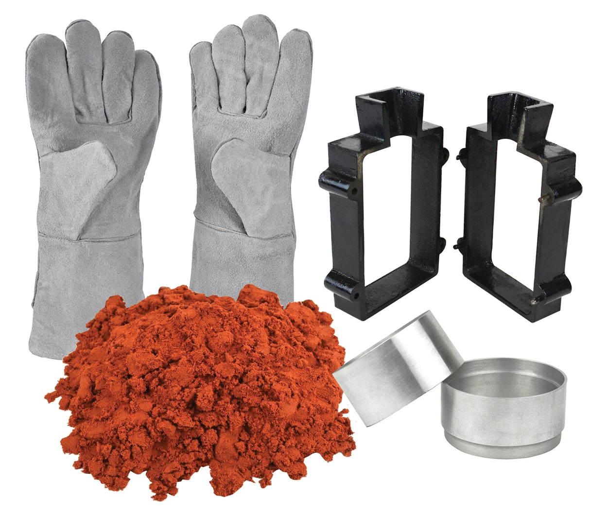 Sand Casting Set with 10 Lbs of Petrobond Sand Casting Clay, 100 MM Mold Frame, Cast Iron Flask, & Heat-Resistant Gloves by PMC Supplies