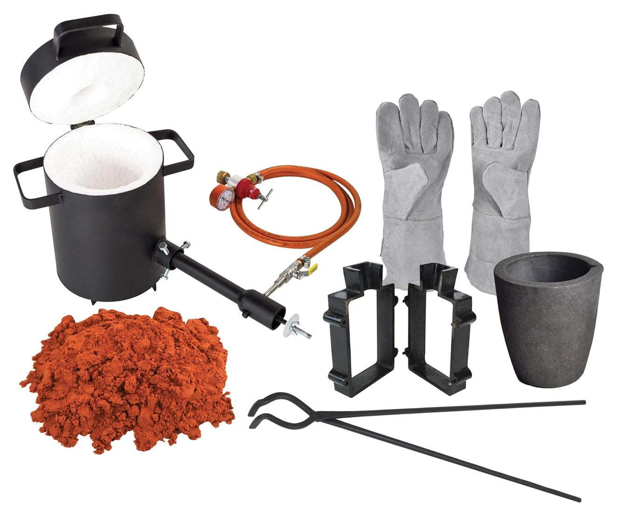 5 Kg Propane Furnace Sand Casting Set with 5 Lbs of Petrobond, Mold Frame, Safety Gloves, Crucible, & Tongs by PMC Supplies