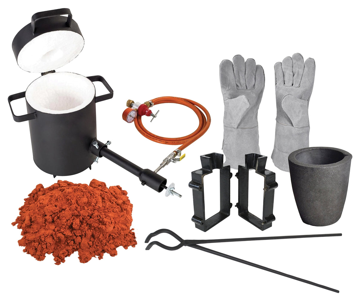 5 Kg Propane Furnace Sand Casting Set with 10 Lbs of Petrobond, Mold Frame, Safety Gloves, Crucible, & Tongs by PMC Supplies