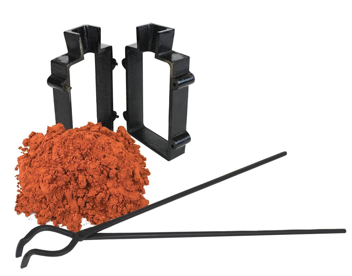 Sand Casting Set with 5 Lbs of Petrobond Sand Casting Clay, Tongs, & Cast Iron Mold Flask Frame by PMC Supplies