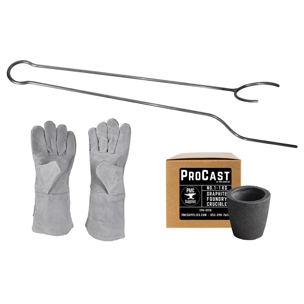 ProCast #1 - 1Kg Crucible Horizontal Lifting Pouring Tong Kit With Gloves by PMC Supplies