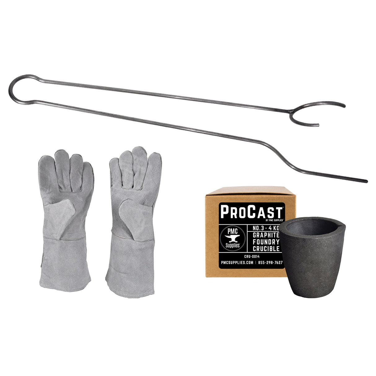 ProCast #3 - 4Kg Crucible Horizontal Lifting Pouring Tong Kit With Gloves by PMC Supplies