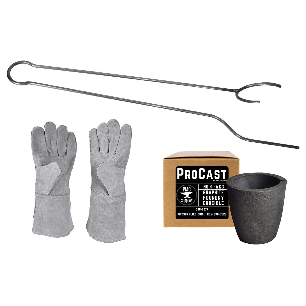 ProCast #4 - 6Kg Crucible Horizontal Lifting Pouring Tong Kit With Gloves by PMC Supplies