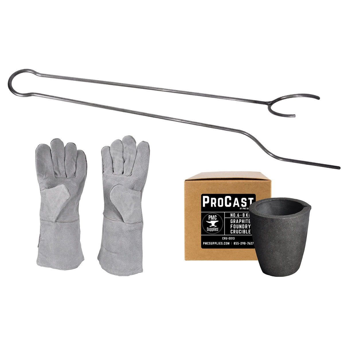 ProCast #6 - 8Kg Crucible Horizontal Lifting Pouring Tong Kit With Gloves by PMC Supplies