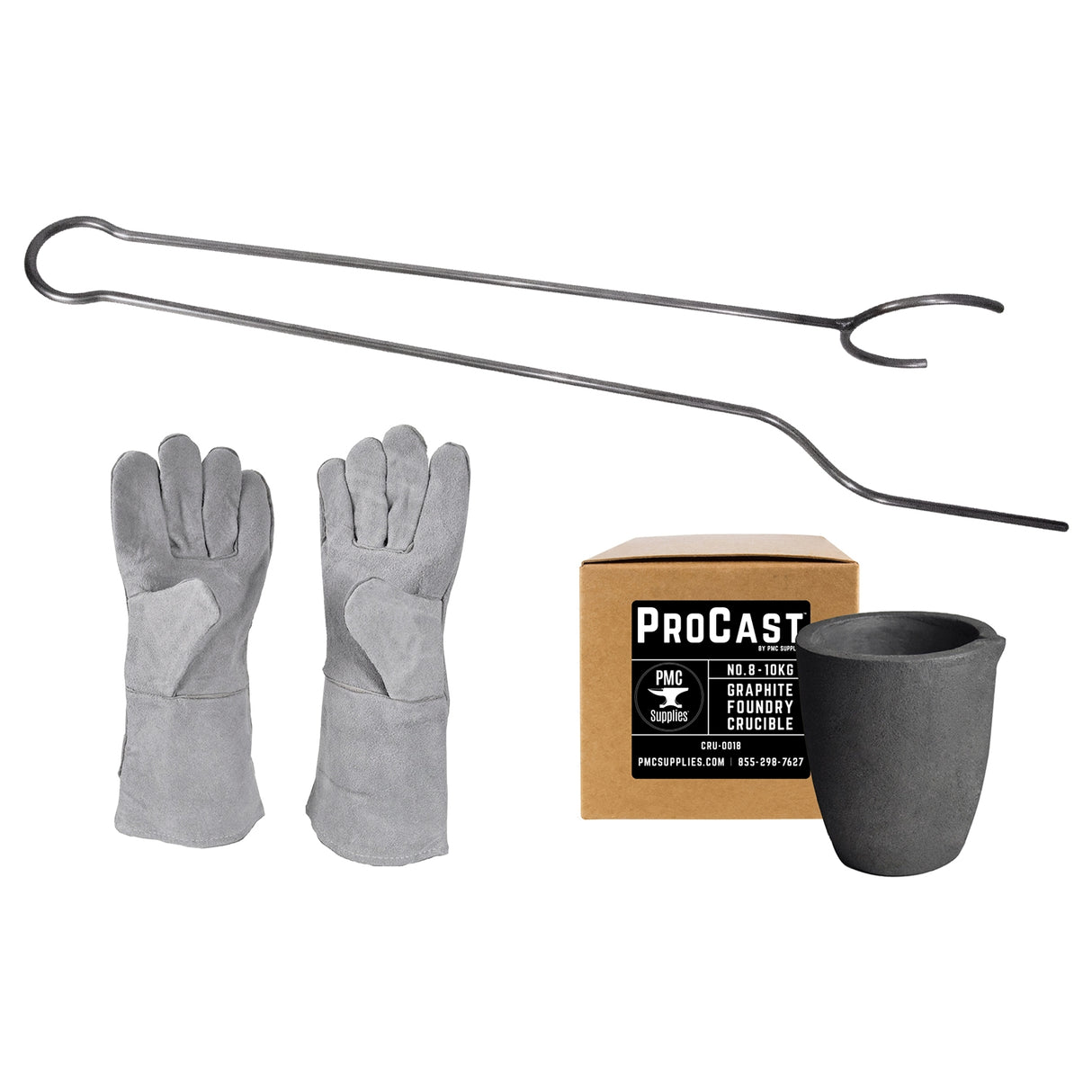 ProCast #8 - 10Kg Crucible Horizontal Lifting Pouring Tong Kit With Gloves by PMC Supplies