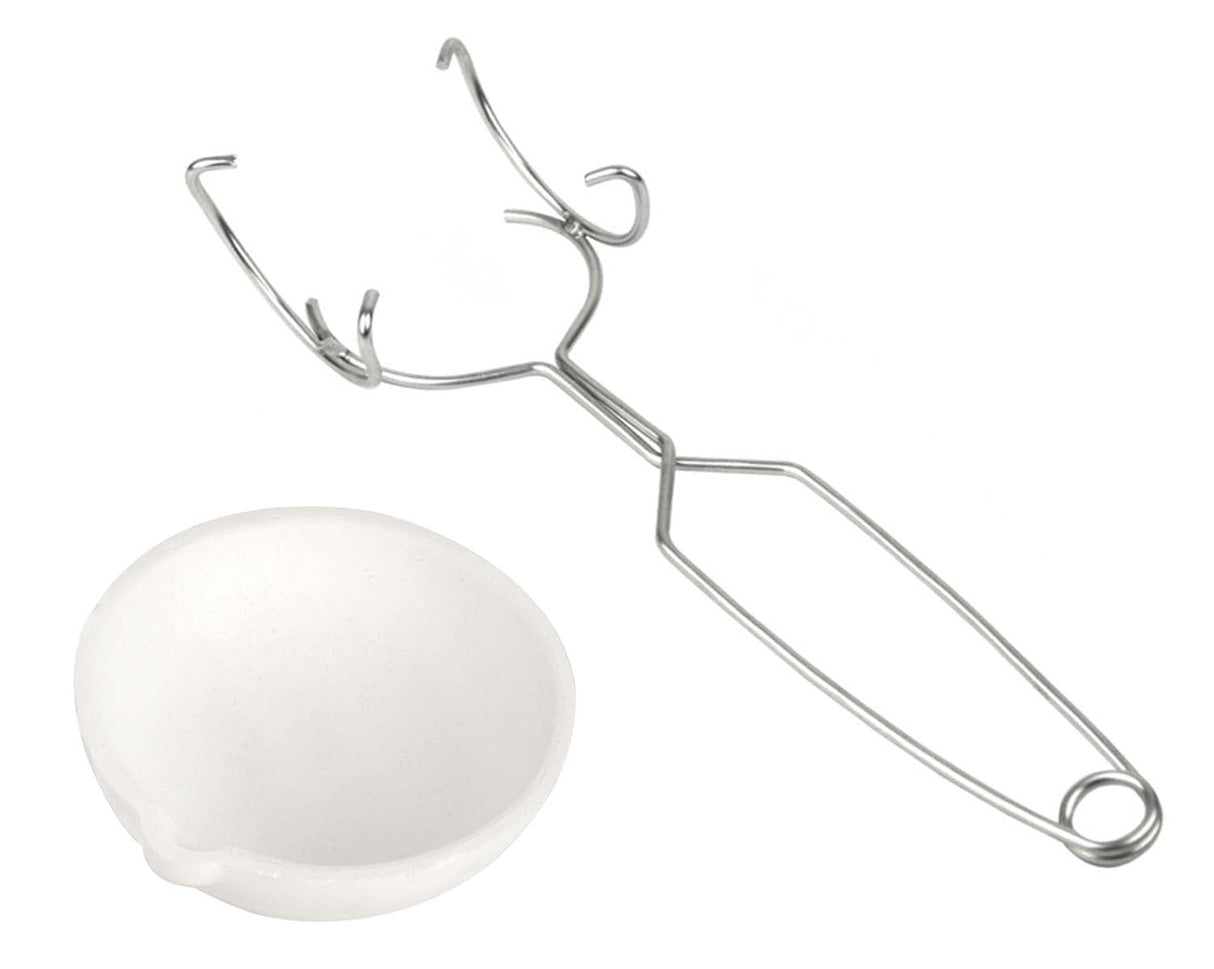 500 gram high-temperature ceramic crucible with tapered sides and whip tongs for melting precious metals