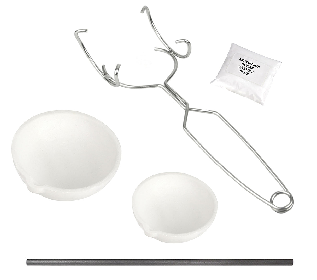 500 and 750 Gram Ceramic Crucibles Kit with Borax & Stir Rod by PMC Supplies