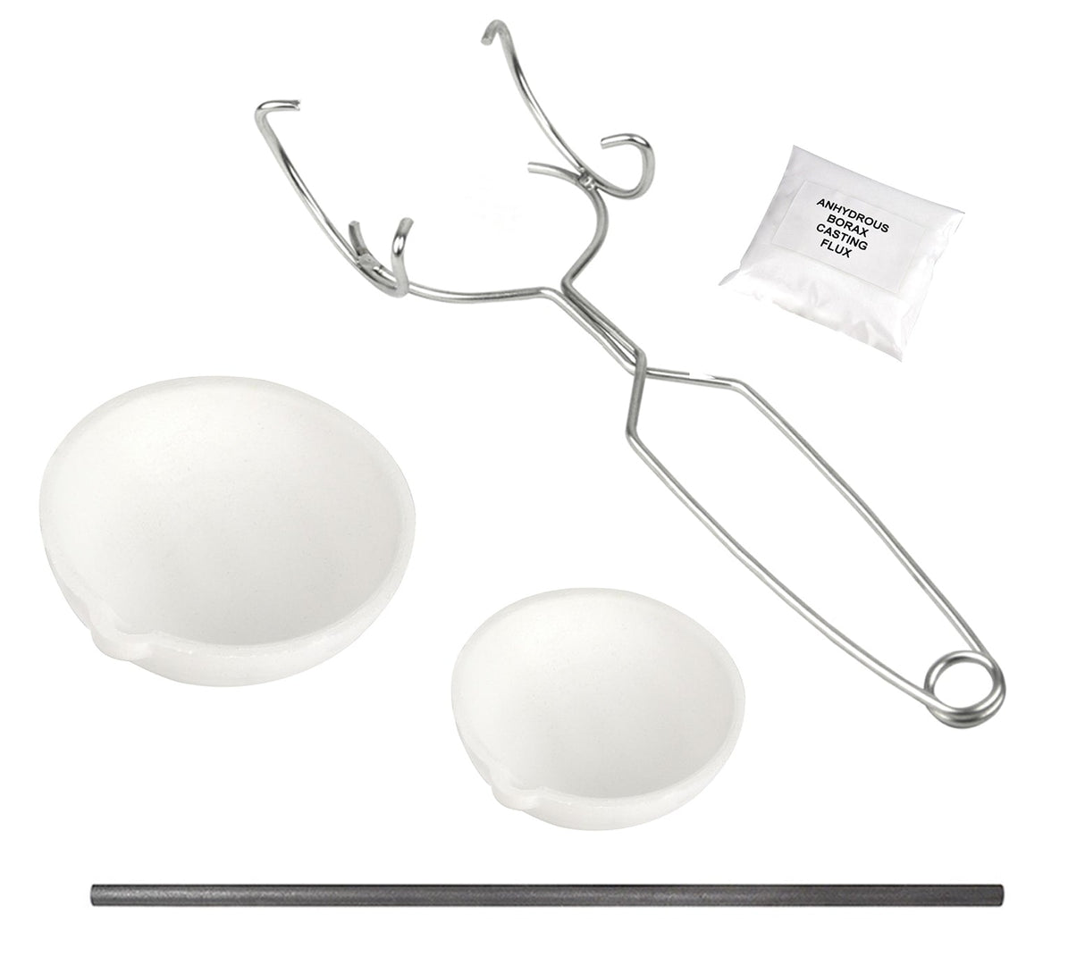 500 and 750 gram ceramic crucibles kit with borax and stir rod for high-temperature metal melting