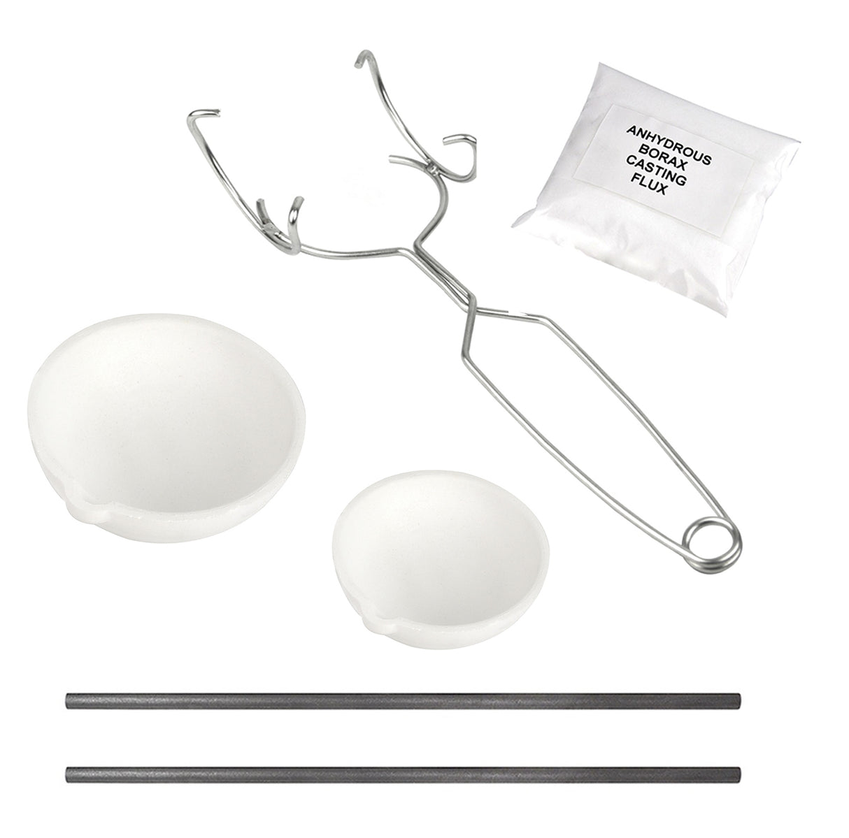 100 and 250 Gram Ceramic Crucibles with Borax & 2 Stir Rods by PMC Supplies