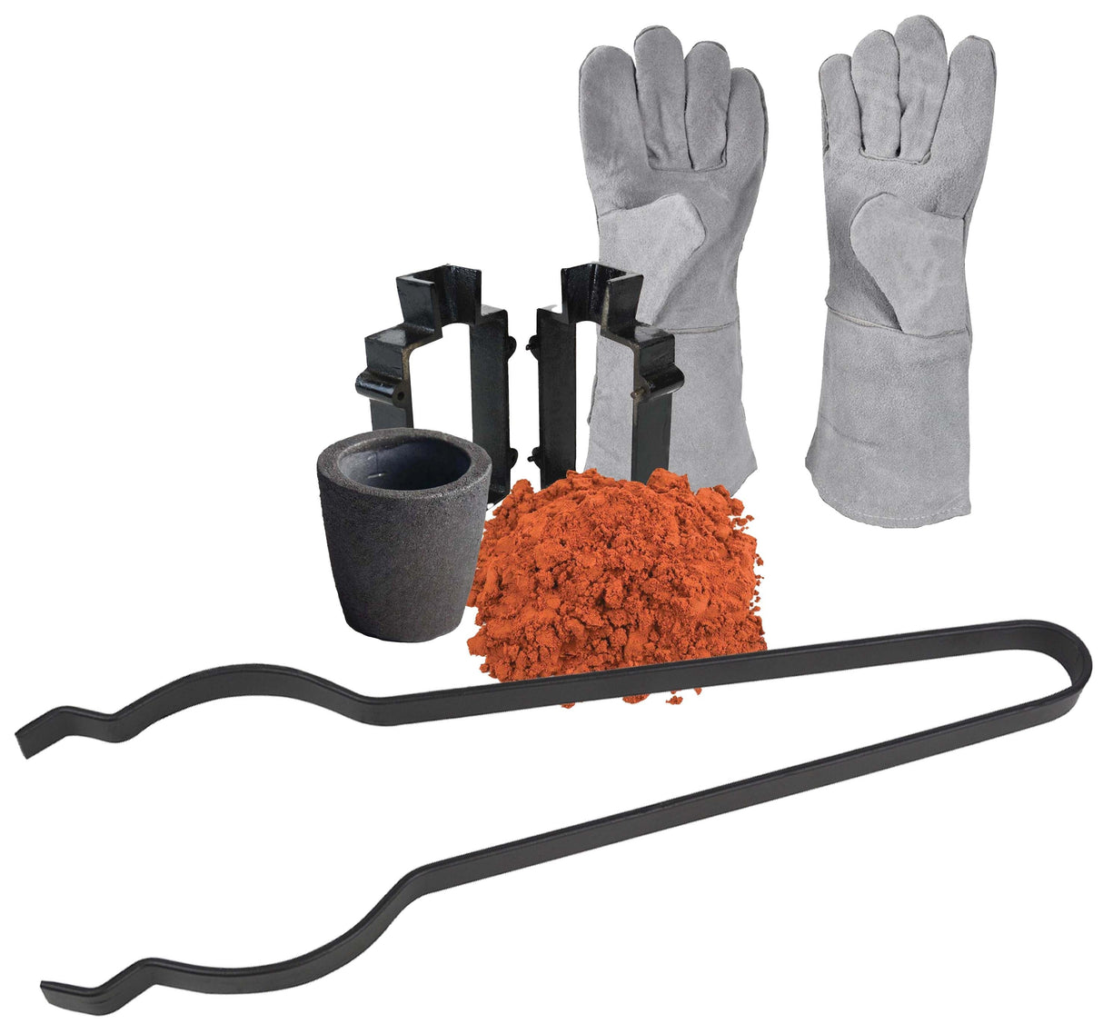 Sand Casting Set with Delft Clay Sand, Cast Iron Mold Flask, Graphite Crucible, Tongs, and Gloves for precision metal casting